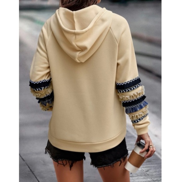 Luxe apricot fringe trim hoodie top - Picture 3 of 5